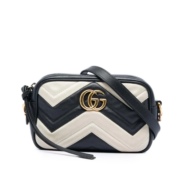 Black Gucci Mini GG Marmont Matelasse Leather Crossbody in Black Leather from Designer Revival
