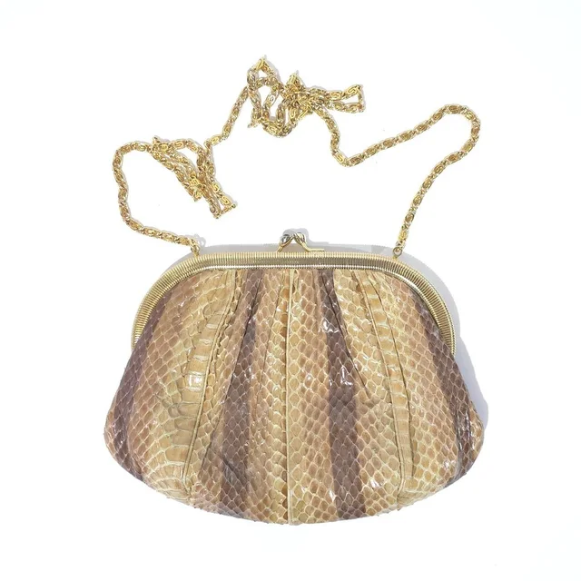 Judith Leiber Snakeskin Clutch Gold Frame Chain Strap Vtg in neutral|gold|red|brown Python from Poshmark, photo 1 of 1