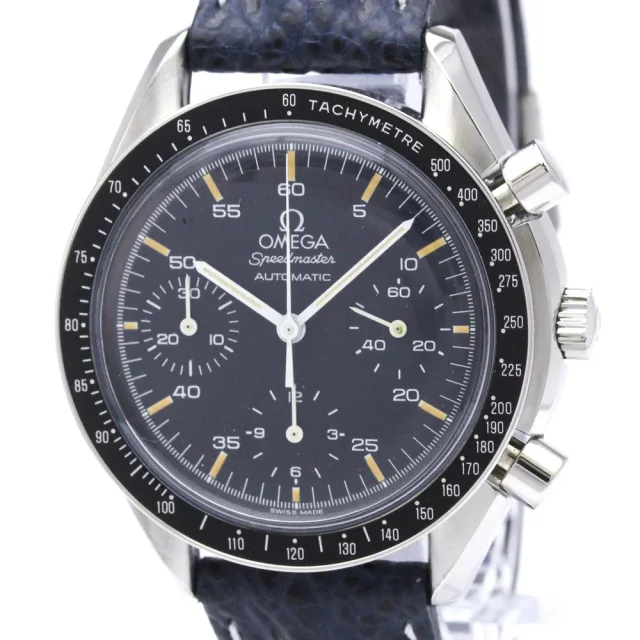 Omega Speedmaster Automatic Steel Mens Watch 3510.50 Polished in Black Leather from Elady