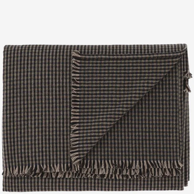 Saint Laurent Vichy Pattern Wool Blend Scarf — Gray Scarfs in Grey Wool from HEWI