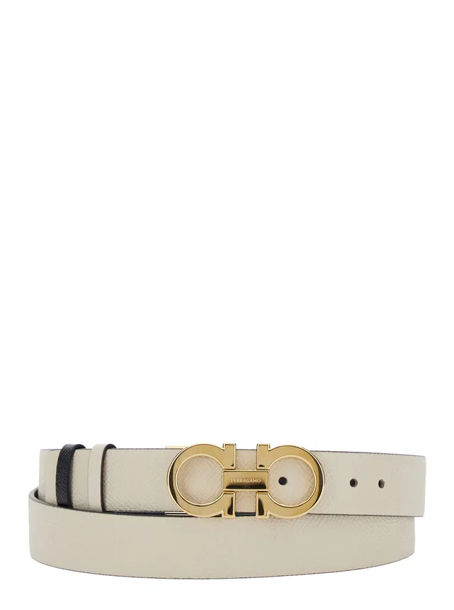 Ferragamo Calf Leather With Gancini Buckle Belt — White in White Calfskin from HEWI