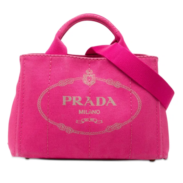 Pink Prada Small Canvas Canapa Logo Satchel in Pink Canvas from Designer Revival