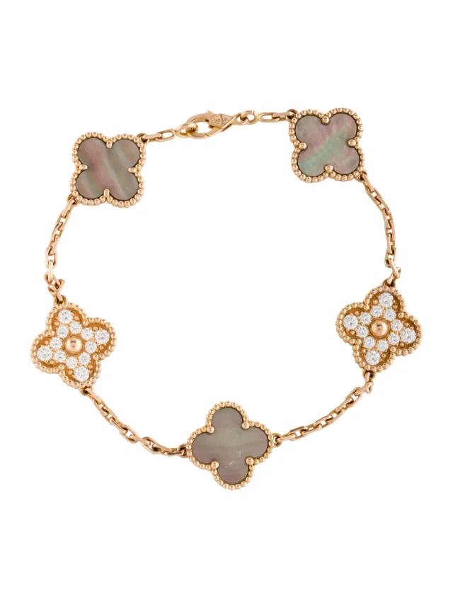 Van Cleef & Arpels Mother of Pearl Vintage Alhambra Bracelet, 5 Motifs, 7.25" in red|brown from The RealReal