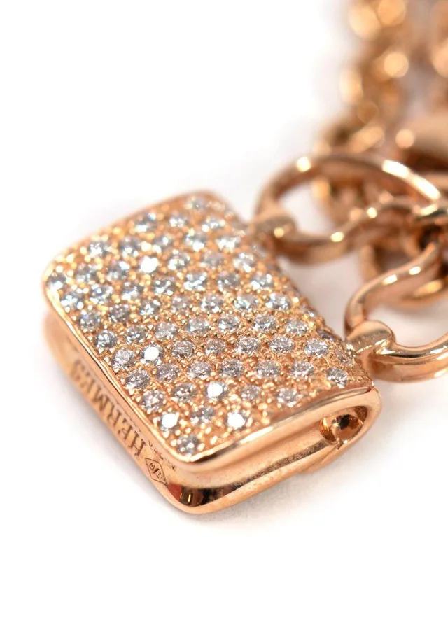 Hermès 18K Rose Gold Diamond Constance Amulettes Bracelet in Pink from HEWI, photo 10 of 10