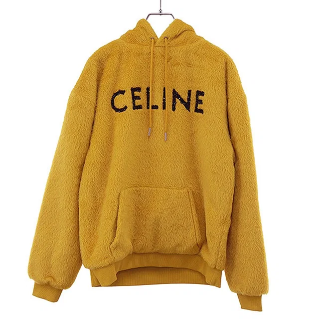 Celine Fuzzy Wool Loose Fit Hoodie Yellow in Yellow Wool from The Reluxe