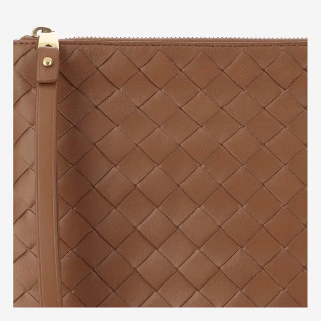 Bottega Veneta Intrecciato Woven Lambskin Clutch — Brown in Brown Lambskin from HEWI