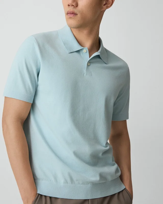 Theory Soris Polo Shirt in Light Bilen in LIGHT OCEAN AIR 62% Viscose, 38% Polyester; Exclusive Of Elastic, photo 11 of 12 from Theory