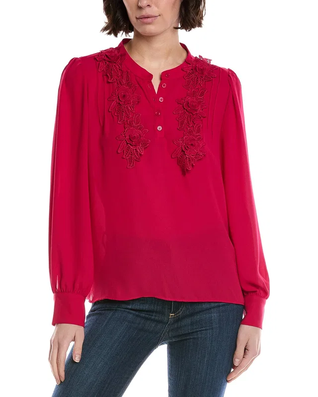 CeCe Half Placket Floral Lace Top, image 1 of 1 from Rue La La