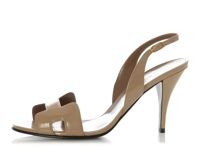 Hermès Beige Patent Night Slingback Sandals in Beige Patent leather from Ann's Fabulous Finds