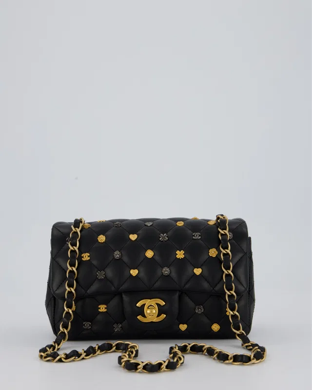 Chanel Black Mini Rectangular Single Flap Bag in Black Lambskin from Sellier