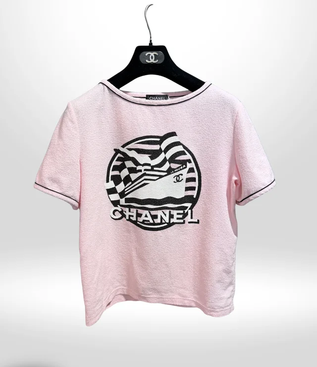 Chanel Cruise Pink Terry Top Sz 36 in Pink from Revivre Luxury Consignment