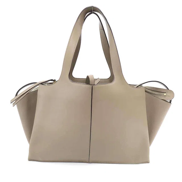 Celine Trifold Leather Tote Bag Beige in Beige Leather from The Reluxe