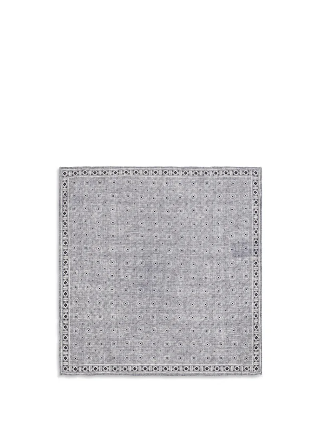 Brunello Cucinelli Ethnic-Patterned Silk Pocket Square — Gray Accessory in Grey Silk from HEWI, photo 2 of 2