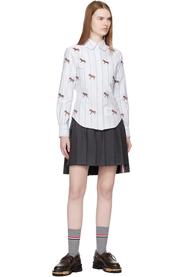 Thom Browne Blue Horse 4-Bar Cropped Oxford Shirt, photo 4 of 4 from SSENSE