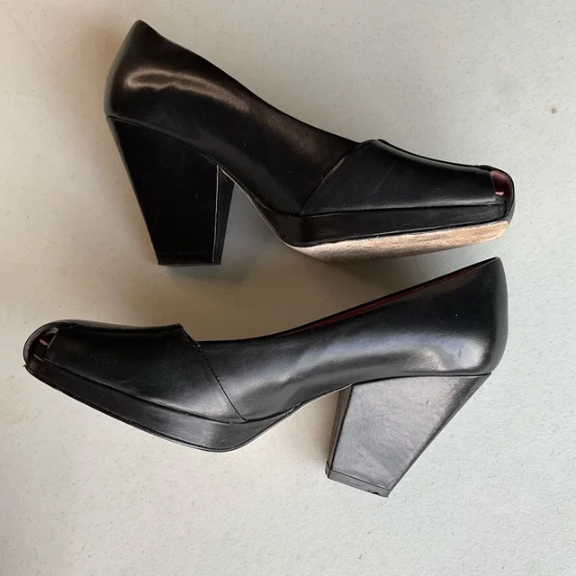 Chloé Leather Black Square Toe Women's Heels Shoes Size 9 in pink|black Leather from Poshmark