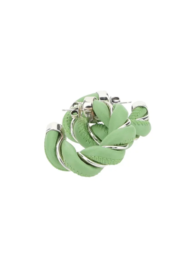 Bottega Veneta Leather Hoop Earrings — Green in Green Leather from HEWI, photo 2 of 3