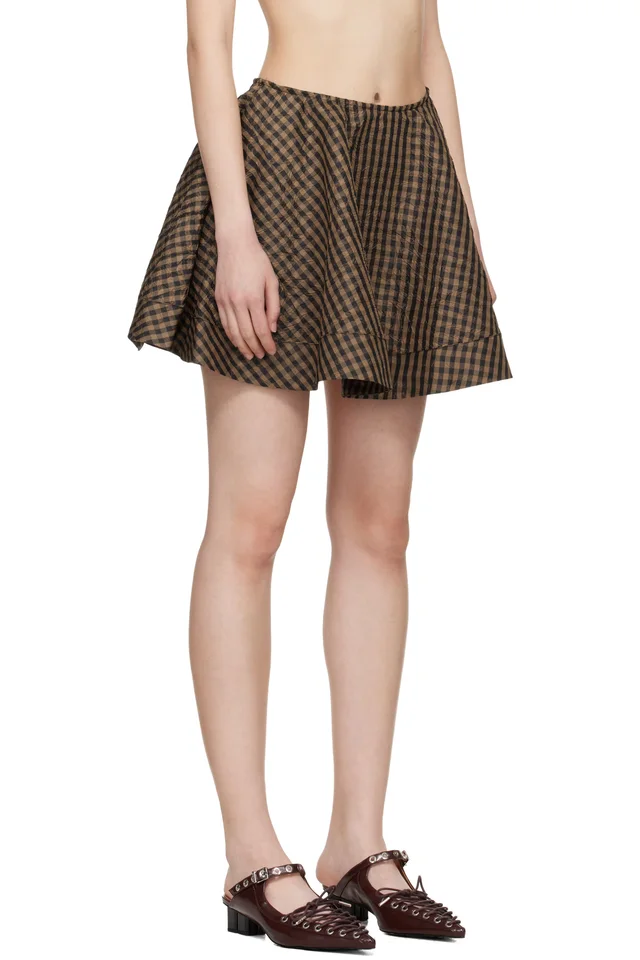 GANNI Brown Crinkled Check Circle Miniskirt, photo 2 of 4 from SSENSE