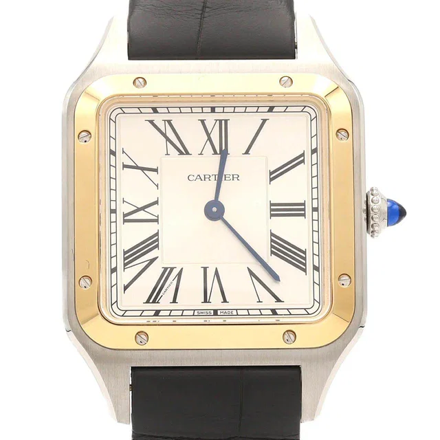 Cartier Santos Dumont LM Stainless Steel Yellow Gold Quartz in Yellow Crocodile from LuxUness