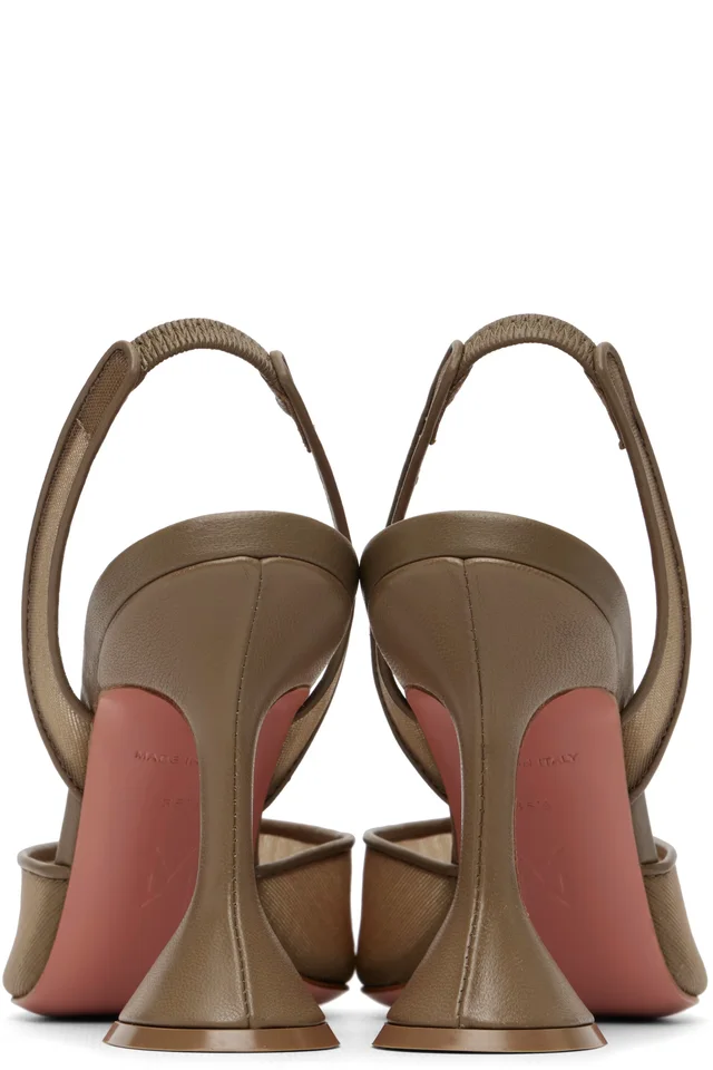Amina Muaddi Taupe Holli Mesh Sling 95 Heels, photo 2 of 5 from SSENSE