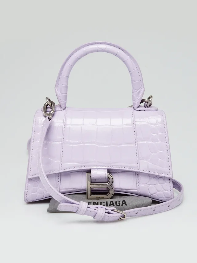 Balenciaga Lilac Croc Embossed Leather Hourglass XS Top Handle Bag in Purple Crocodile from Yoogis, photo 9 of 9