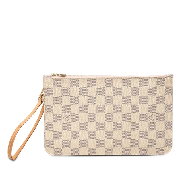White Louis Vuitton Damier Azur Neverfull Pouch MM in White Canvas from Designer Revival