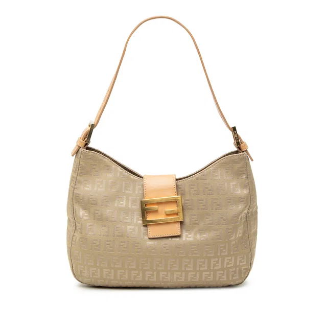 Beige Fendi Zucchino Canvas Shoulder Bag in Beige Canvas from Designer Revival