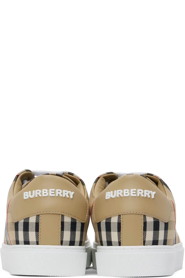 Burberry Beige Check & Leather Sneakers, photo 2 of 5 from SSENSE