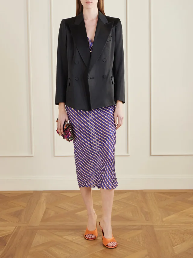 DRIES VAN NOTEN Double-breasted washed cotton-blend satin blazer in Black, photo 2 of 2 from NET-A-PORTER (Canada)