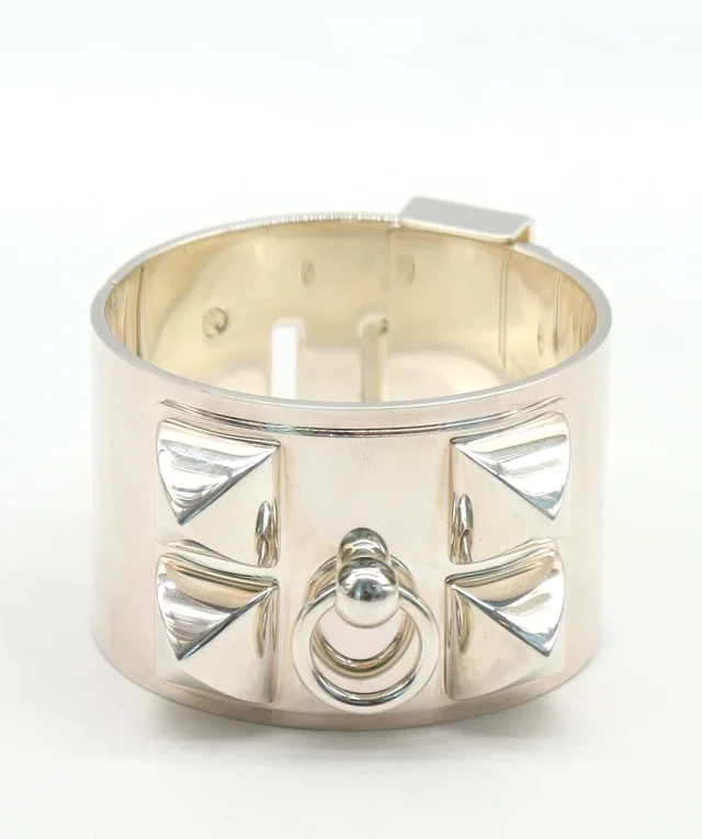 Collier de Chien Bangle SV Ag 925 Silver Collier De Chien Bangle Hermes 90317212 in Silver Leather from Luxury Promise