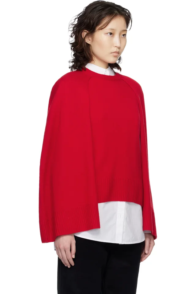 TOTEME Red Crew Cape Knit Sweater, photo 2 of 4 from SSENSE