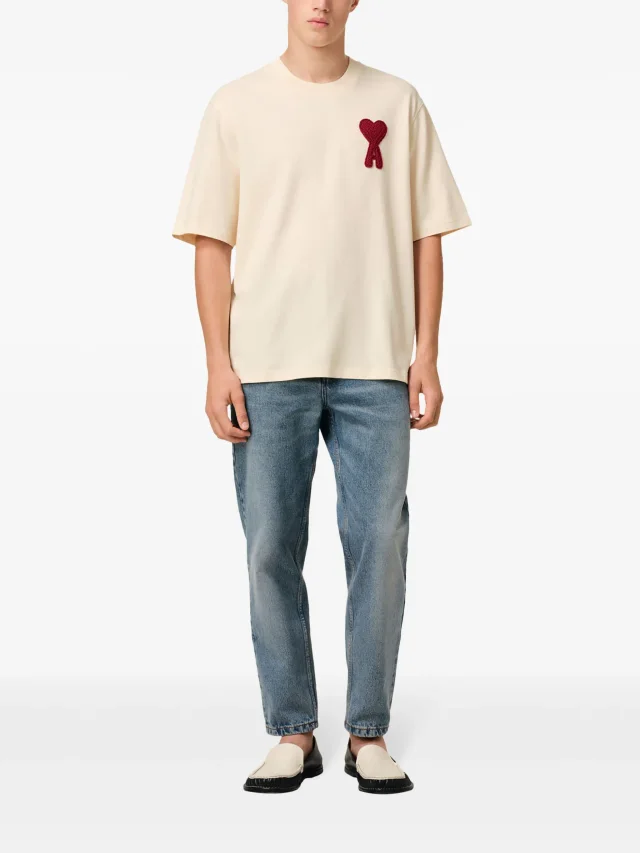 AMI Paris Ami de Coeur-patch cotton T-Shirt in White, photo 2 of 6 from FARFETCH