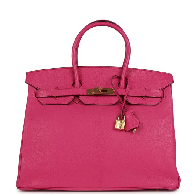 Hermès Birkin 35 Rose Shocking Chevre Mysore Gold Hardware in Pink Goatskin from Madison Avenue Couture
