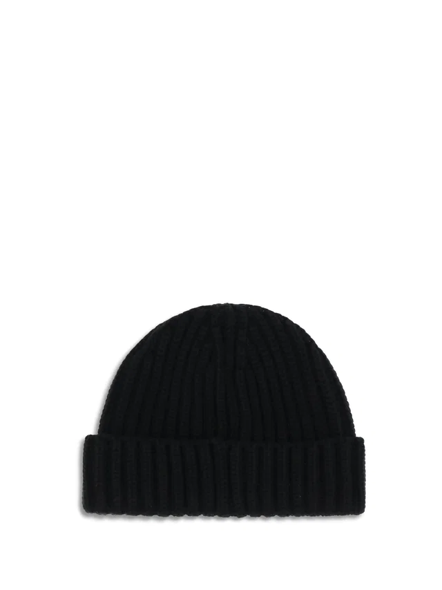Prada 1hc3902dzl Virgin Wool Ribbed Knit Beanie — Black Beanies in Black Wool from HEWI