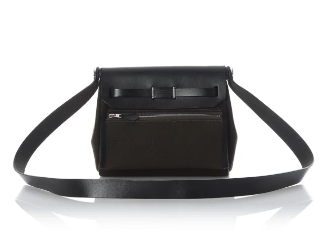 Hermès Mini Dark Bronze Military Toile and Noir Vache Hunter Herbag Zip in Black Canvas from Ann's Fabulous Finds, photo 4 of 10