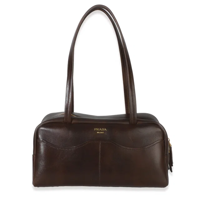 Prada Cocoa Brown Antiqued Calfskin Large Carry Shoulder Bag Leather Handbag in Brown Calfskin from HEWI