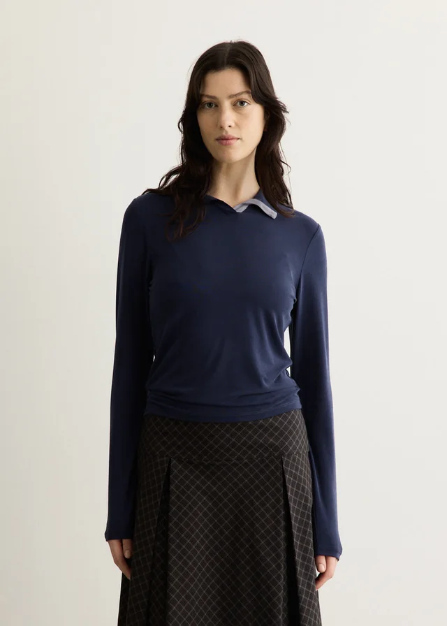 Incu Collection Prep Polo Long Sleeve Top in Blue from Incu, photo 1 of 1