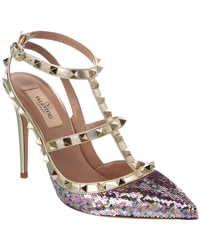 Valentino Rockstud Caged 100 Sequin Leather Pump, image 1 of 1 from Gilt