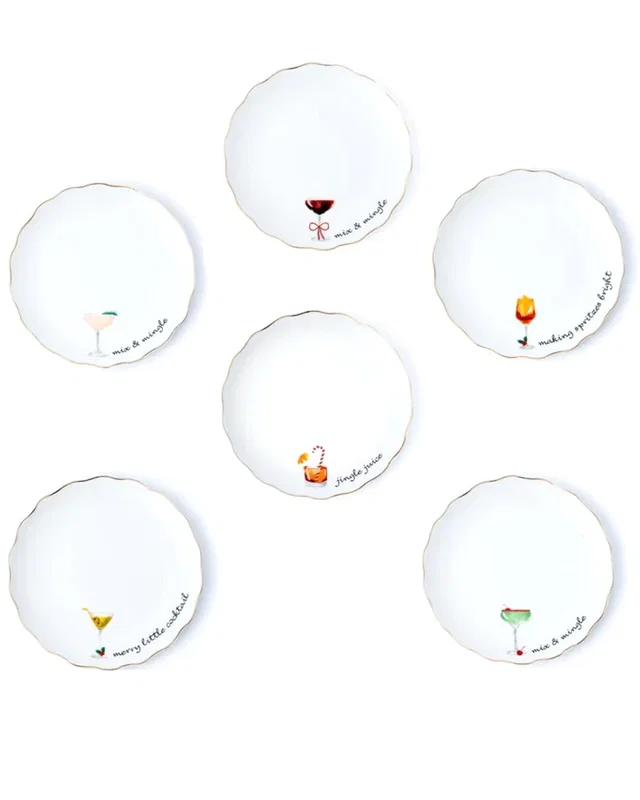 Godinger Set of 6 Holiday Cheers Rim Appetizer Plates, image 1 of 1 from Rue La La