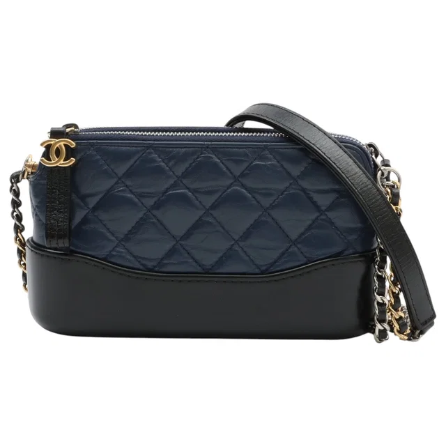 Chanel 2018 or later Bicolor Gabrielle Chain Pouch Shoulder Bag Navy/Black in Black Calfskin from VINTAGE QOO TOKYO