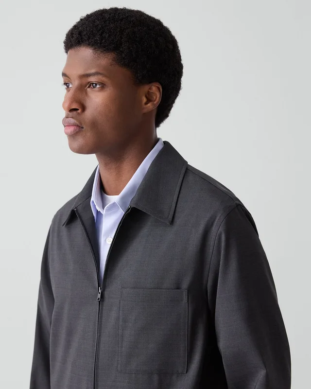 Theory Zip Overshirt in Motion Wool in CHARCOAL MELANGE 54% Virgin Wool, 25% Recycled Polyester, 20% Polyester, 1% Spandex, photo 4 of 12 from Theory