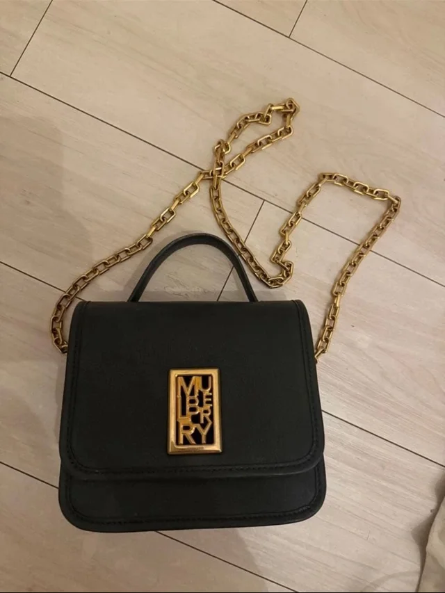 Mulberry Black Leather Mini Top-Handle Bag With Gold Chain in black|gold Leather from Poshmark