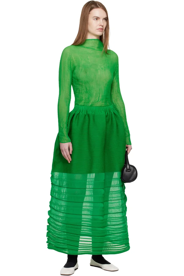 ISSEY MIYAKE Green December Moving Knit Midi Skirt, photo 4 of 4 from SSENSE