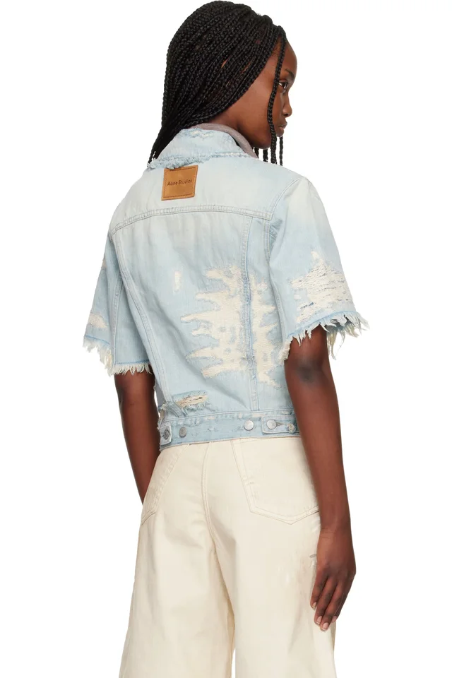 Acne Studios Blue Mended Denim Jacket, photo 3 of 4 from SSENSE