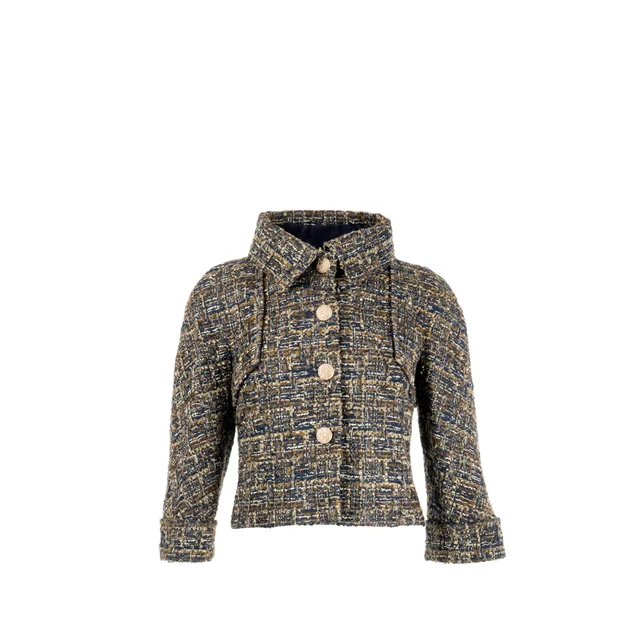 Chanel size 36 18B jacket fantasy tweed khaki / navy / grey in Navy Tweed from EMIER
