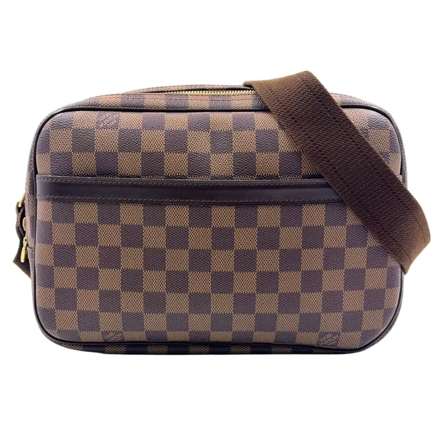 Louis Vuitton Reporter PM Damier Ebene Leather Brown Shoulder Bag Gold in Brown Leather from The Reluxe