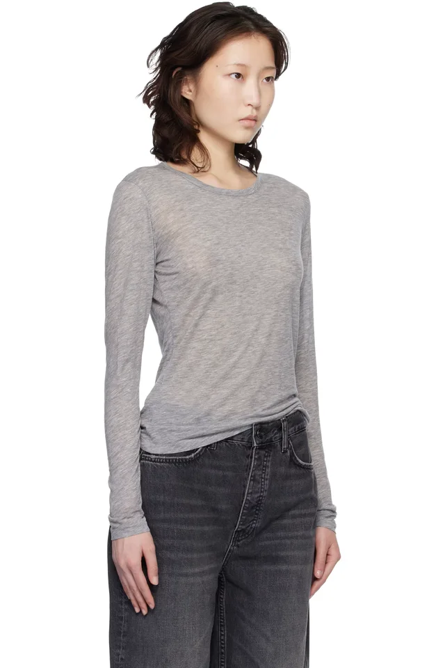 ANINE BING Gray Sylvie Long Sleeve T-shirt, photo 2 of 5 from SSENSE