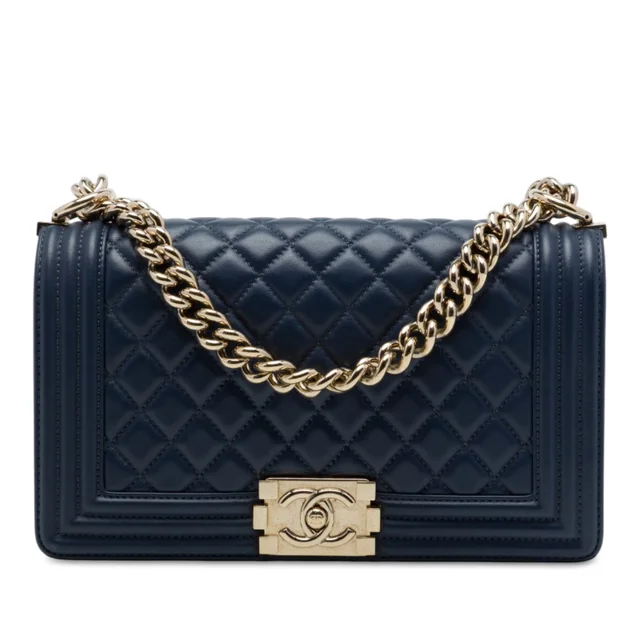 Blue Chanel Old Medium Quilted Lambskin Boy Flap Crossbody Bag in Blue Lambskin from Designer Revival, photo 1 of 1