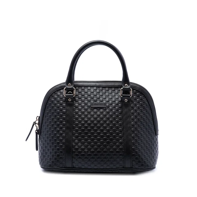 Black Gucci Medium Microguccissima Dome Satchel in Black Leather from Designer Revival