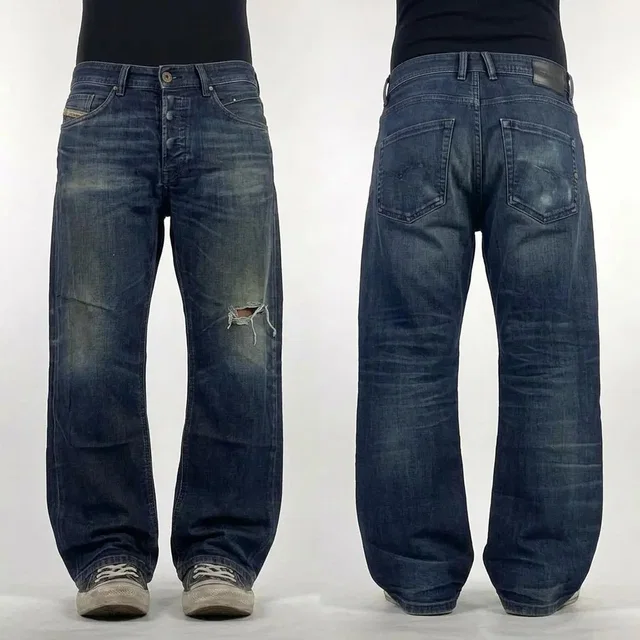 Diesel Vintage Y2K Dark Wash 2000s Whiskered Euro Jeans in blue from Grailed