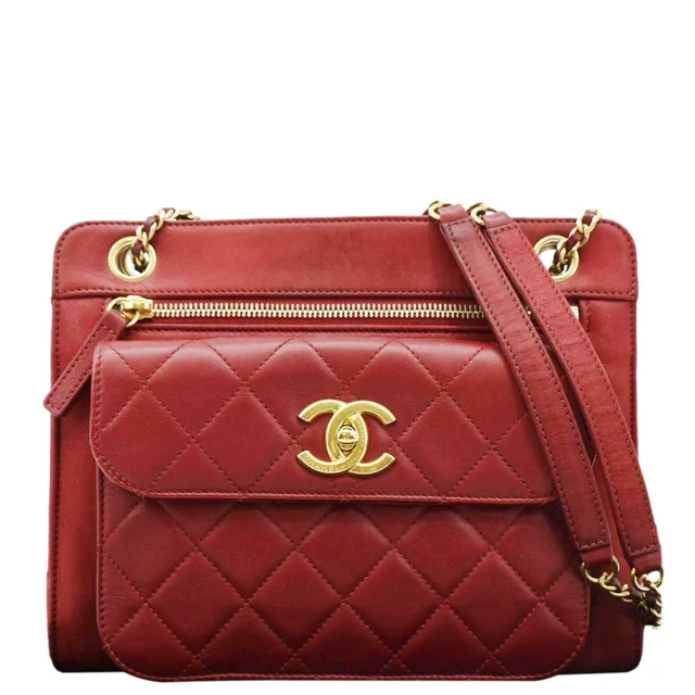 Chanel Square Front Pocket Quilted Leather Chain Crossbody Bag Red in Red Leather from Dallas Designer Handbags